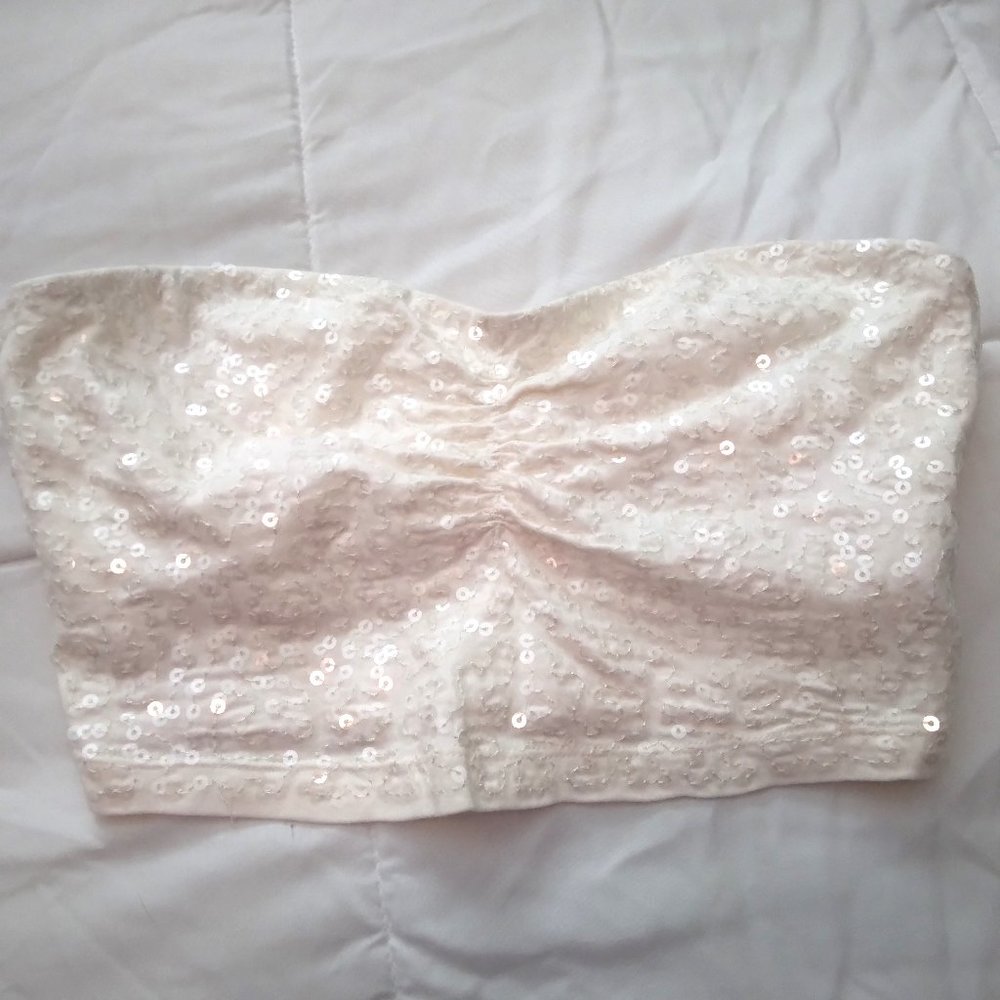 White Sequenced Bralette Tube Top